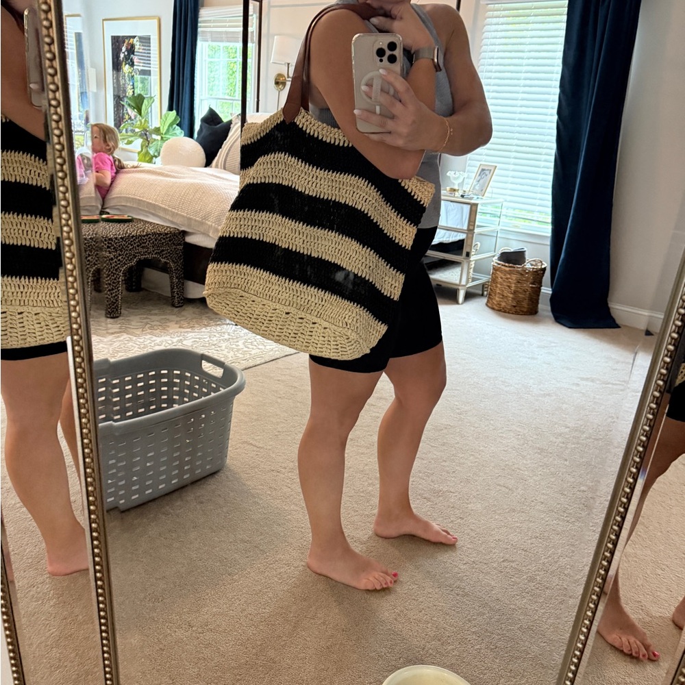 Sole Society Black and Cream Striped Shoulder Bag